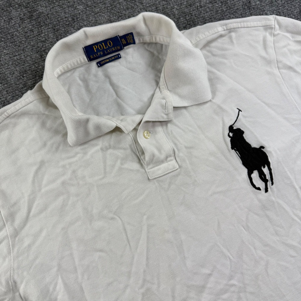 Polo Ralph Lauren Polo Shirt XL White Big Pony Custom Slim Fit Mens